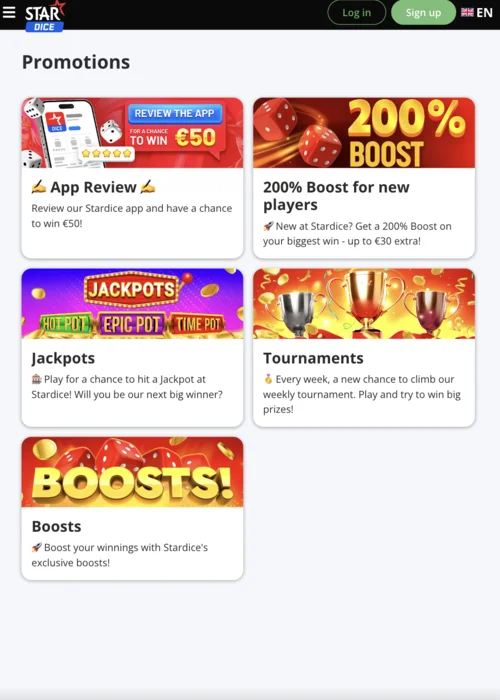 Stardice Casino mega bonus tot 5000€ + 1000 gratis spins + cashback