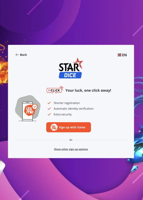 Stardice Casino instant registratie met AI-verificatie en directe toegang